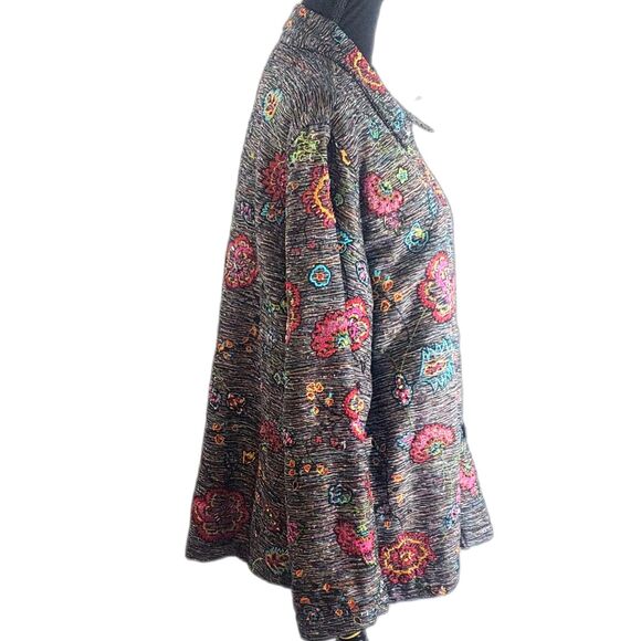 Chicos Design Multicolor Floral Silk Blend Embroidered Beaded Jacket Size 3 - Picture 3 of 7